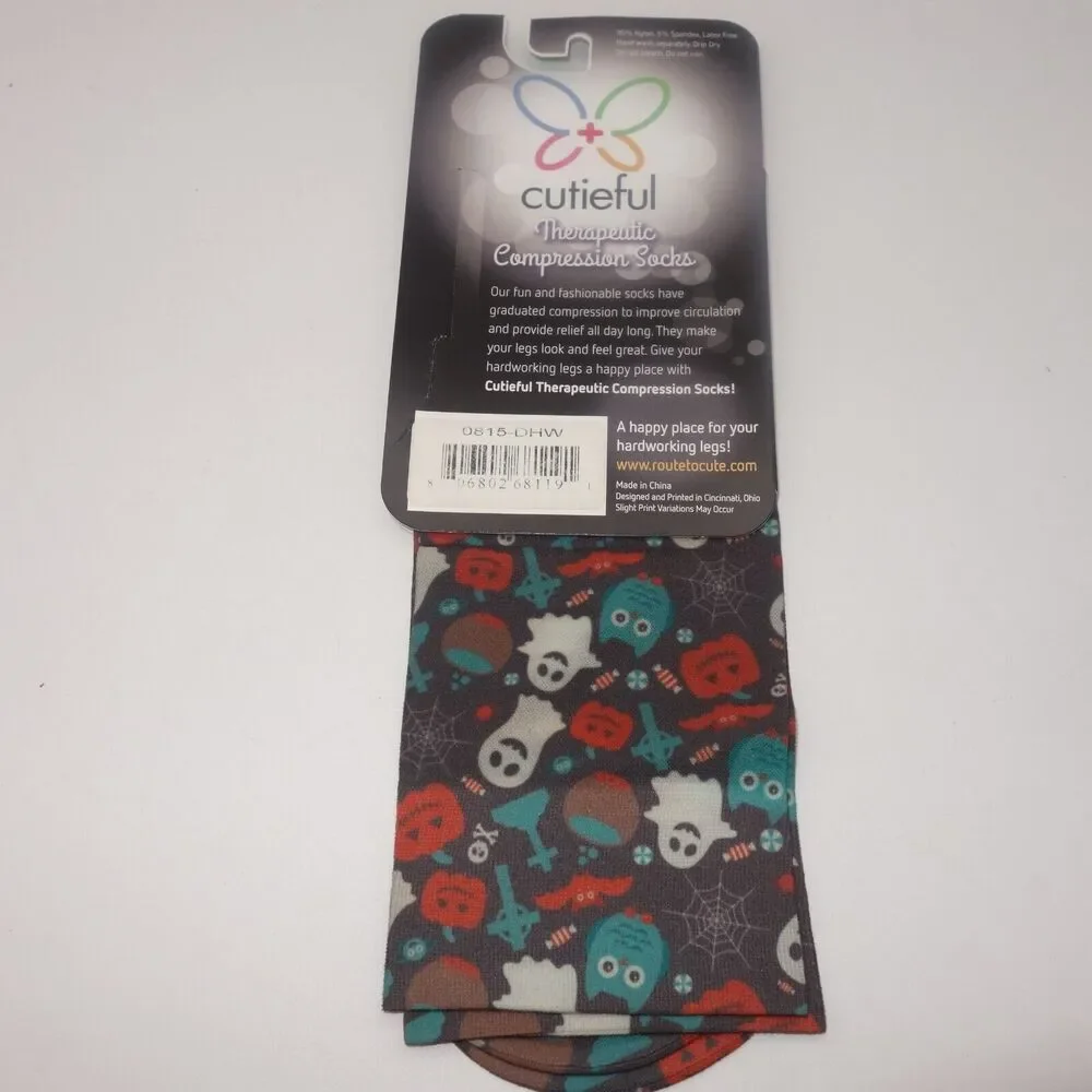 NEW Cutieful Therapeutic Compression Socks Hose Fits Sizes 5-11 Halloween Ghosts